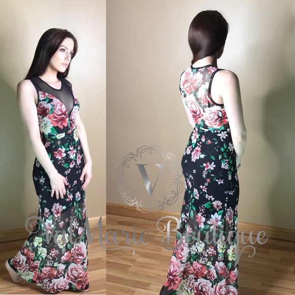 Floral mesh maxi dress - Picture 3 of 3